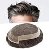 FACE MIRACLE French Lace Human Hair Toupee for Men PU Poly Skin Around Edge Mens Hairpieces Toupee Human Hair Replacement Systems Natural Hairline 6X9 80% #330#3 Dark Brown+30% Grey view 1