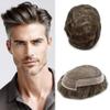 FACE MIRACLE Swiss Lace Front Human Hair Toupee for Men NPU Poly Coated Breathable Invisible Hairline Hand-Tied Real Hair Replacement System Mens Hairpiece 7X10 100% #620#6 Light Brown+20% Gray view 1