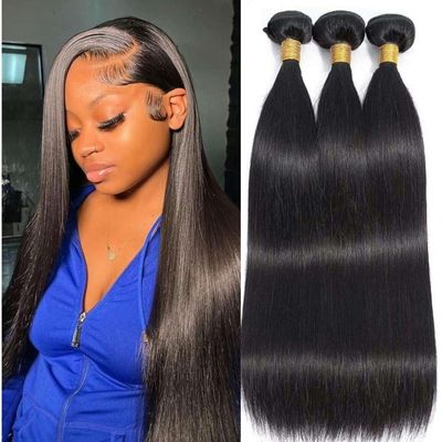 Hydtxc Bundles Human Hair 20 22 24 Inch Natural Color Straight Wave Human Hair Bundles Unprocessed Brazilian Virgin Hair Double Weft Quick Weave for Black Women