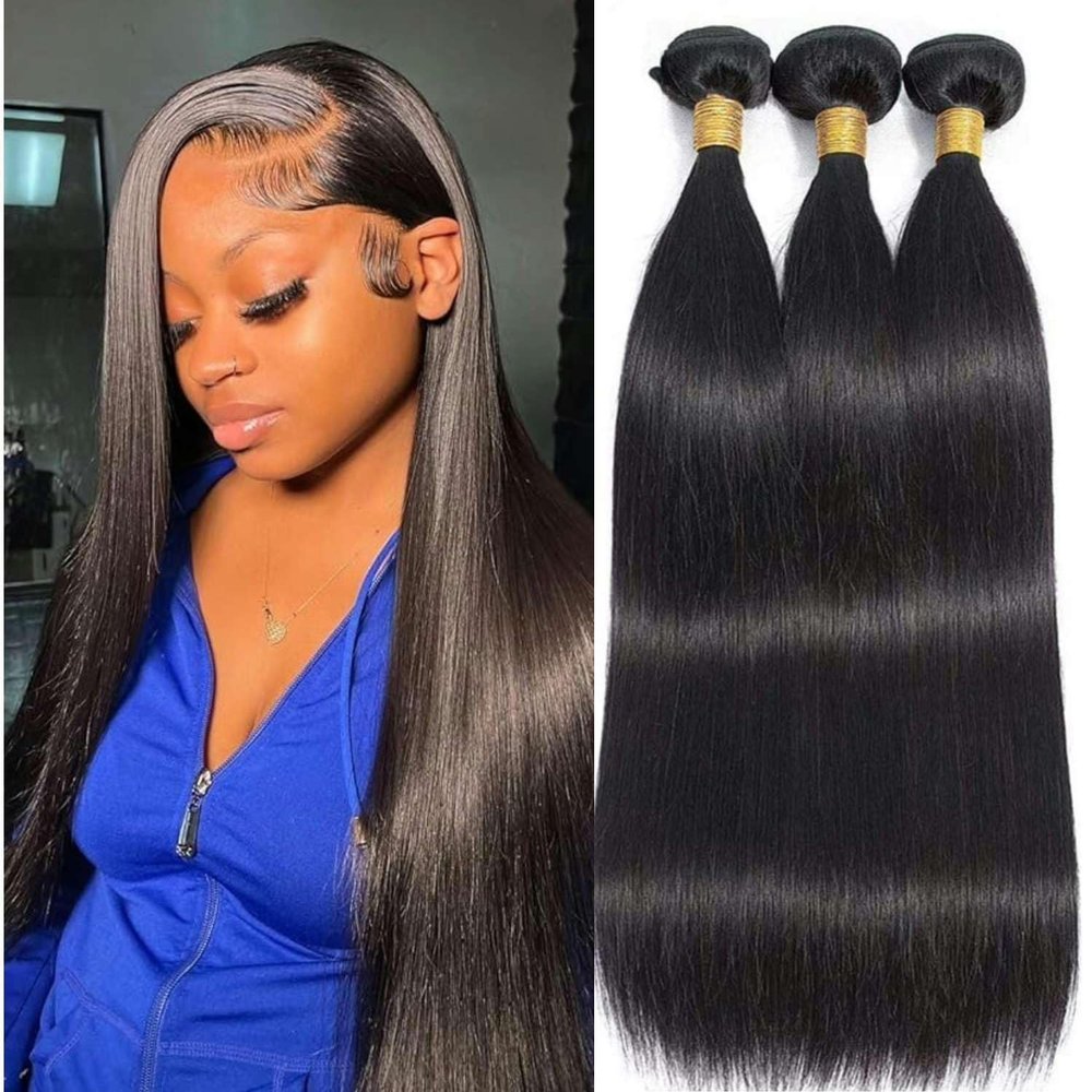 Hydtxc Bundles Human Hair 20 22 24 Inch Natural Color Straight Wave Human Hair Bundles Unprocessed Brazilian Virgin Hair Double Weft Quick Weave for Black Women