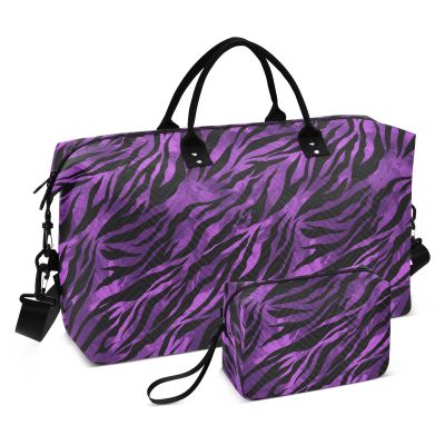 Animal Purple Black Decorative Travel Hand Bag Large Gym Bag with Toiletry Bag for Yoga 2 Pcs Set bolso Viajero para Mujer