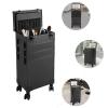 BFDIEEM 5-Tier Makeup Rolling Train Case Large Storage Cosmetic Trolley,LED Professional Cosmetic Organizer Box with Detachable Wheels 14.76*9.65*26.38in, Salon Barber Case Traveling Cart Trunk, Black view 3