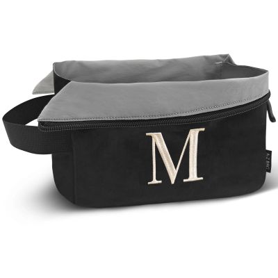 A-Z BAG Lightweight Toiletry Bag, Water-Resistant Personalised Makeup Bags with Embroidery Initial, Birthday Gifts for Women Men (M, Black)