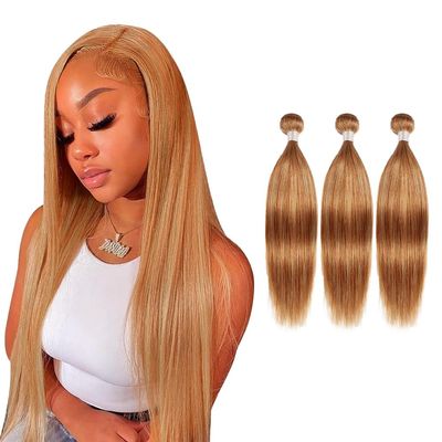 Hydtxc Bundles Human Hair 12 14 16 Inch P27/30 Straight Wave Human Hair Bundles Unprocessed Brazilian Virgin Hair Double Weft Quick Weave for Black Women