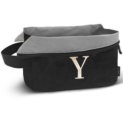 A-Z BAG Lightweight Toiletry Bag, Water-Resistant Personalised Makeup Bags with Embroidery Initial, Birthday Gifts for Women Men (Y, Black)