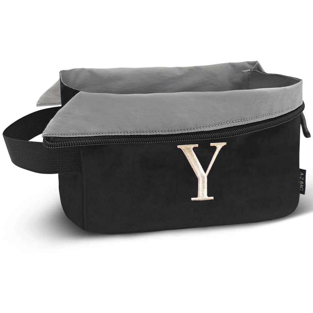 A-Z BAG Lightweight Toiletry Bag, Water-Resistant Personalised Makeup Bags with Embroidery Initial, Birthday Gifts for Women Men (Y, Black)
