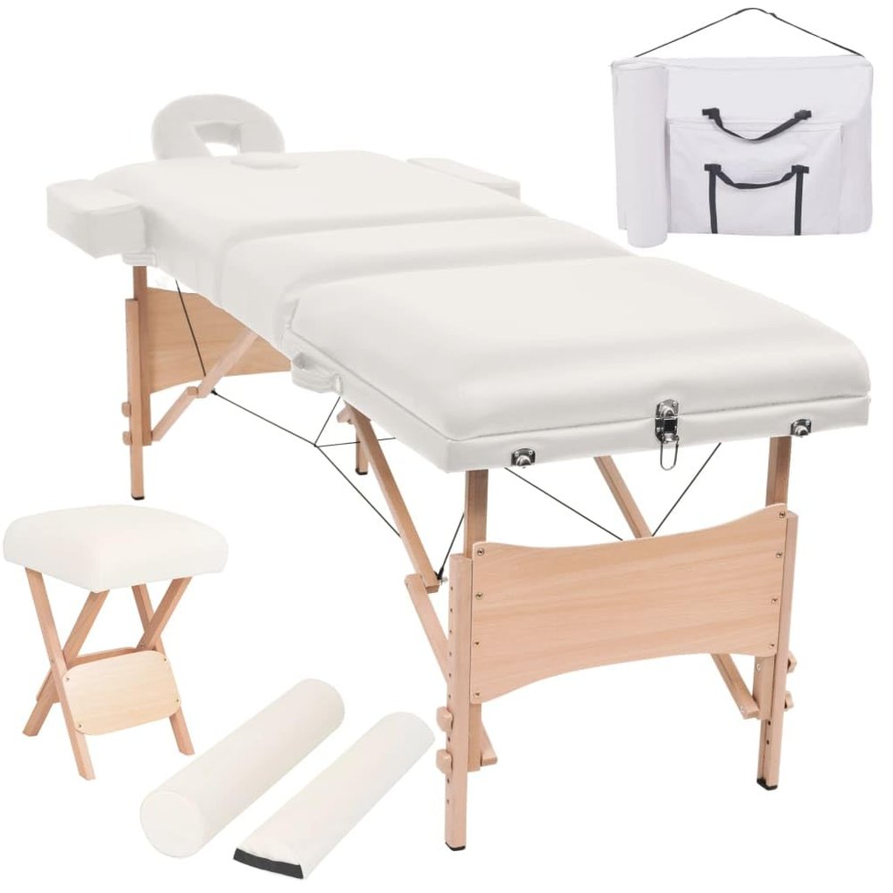 3-Zone Folding Massage Table and Stool Set 3.9" Thick White, Health & Beauty, Personal Care, Massage Tables, 110156