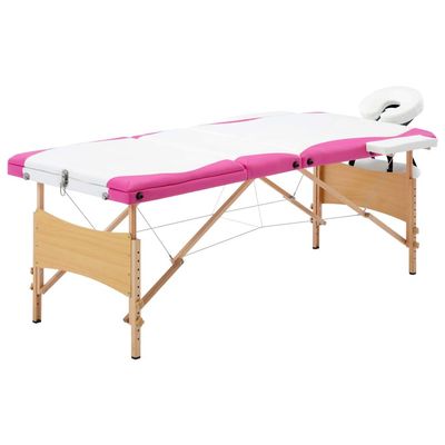 Foldable Massage Table 3 Zones Wood White and Pink, Health & Beauty, Personal Care, Massage Tables, 110218