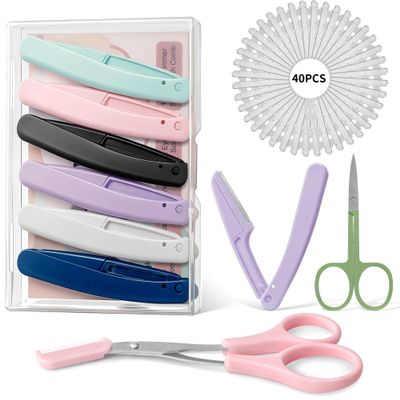 SWEET VIEW 48pcs Dermaplan Razor Kit for Women Face and Eyebrow with Brow Scissor, Facial Microblades Shaver Tool