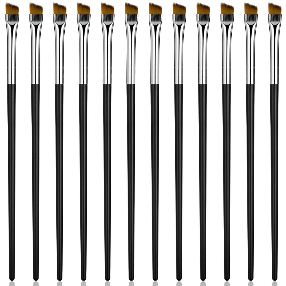 12 Pcs Eyeliner Eyebrow Fine Angled Brush Fine Eyebrow Tint Brush Tip Thin Slanted Flat Makeup Brushes Eyeshadow Tint Lamination Brushes Slanted Flat Eye Shadow for Cosmetic
