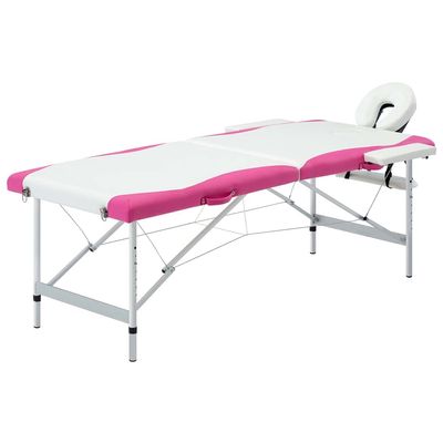 2-Zone Foldable Massage Table Aluminum White and Pink, Health & Beauty, Personal Care, Massage Tables, 110234