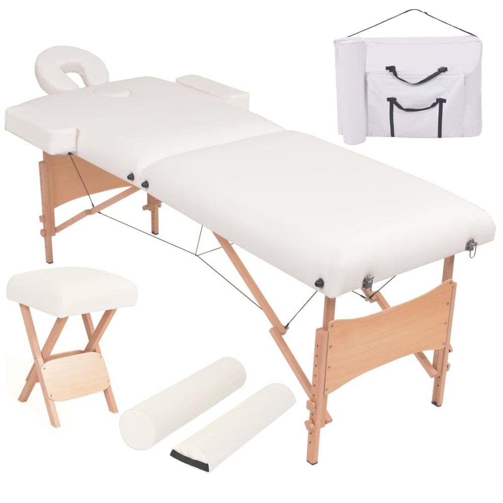 2-Zone Folding Massage Table and Stool Set 3.9" Thick White, Health & Beauty, Personal Care, Massage Tables, 110154