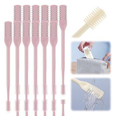 2-in-1 Nasal Hair Cutter, Double Sided Nose Hair Knife, Portable Nostril Hair Remover Tool, 360 Rotating Nose Hair Trimmer with Ear Picker for Women Men (Pink, 12 PCS)