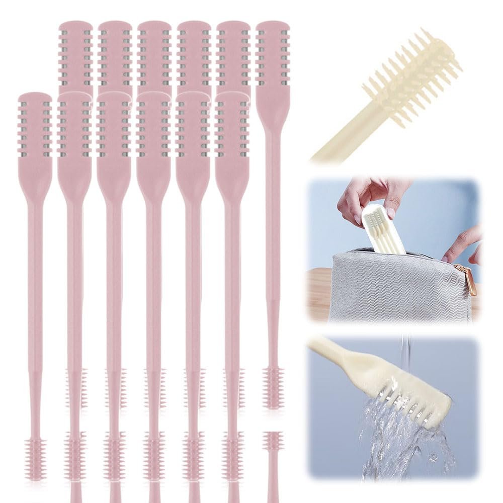 2-in-1 Nasal Hair Cutter, Double Sided Nose Hair Knife, Portable Nostril Hair Remover Tool, 360 Rotating Nose Hair Trimmer with Ear Picker for Women Men (Pink, 12 PCS)