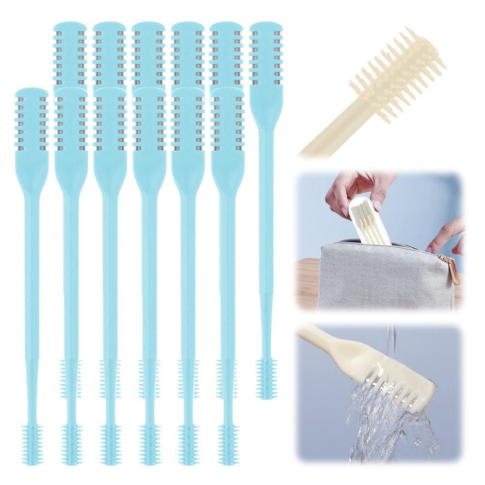 2-in-1 Nasal Hair Cutter, Double Sided Nose Hair Knife, Portable Nostril Hair Remover Tool, 360 Rotating Nose Hair Trimmer with Ear Picker for Women Men (Blue, 12 PCS)