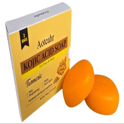 Aoteahr Kojic Acid Soap with Turmeric for Face & Body, Gentle Brightening Cleansing Bar, 3.5 oz Each, 2-Pack
