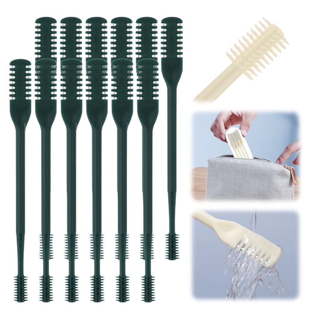 2-in-1 Nasal Hair Cutter, Double Sided Nose Hair Knife, Portable Nostril Hair Remover Tool, 360 Rotating Nose Hair Trimmer with Ear Picker for Women Men (Dark Green, 12 PCS)
