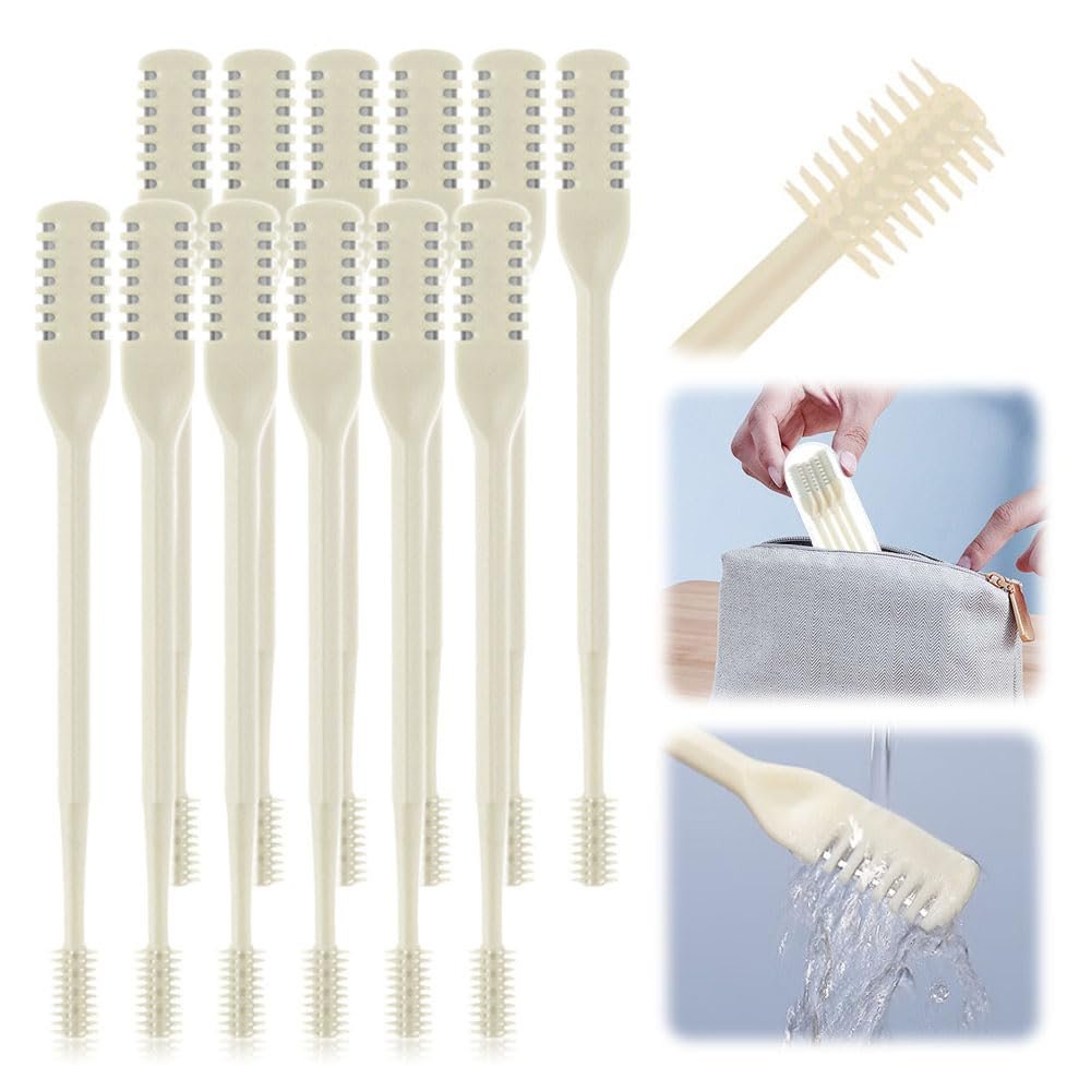 2-in-1 Nasal Hair Cutter, Double Sided Nose Hair Knife, Portable Nostril Hair Remover Tool, 360 Rotating Nose Hair Trimmer with Ear Picker for Women Men (Beige, 12 PCS)