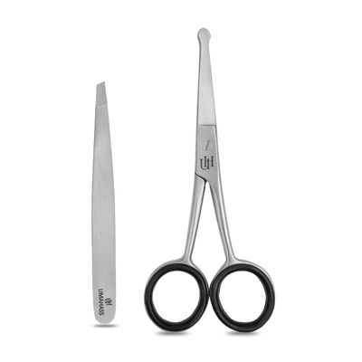 UMAHASS 4.5" Premium Nose Hair Scissors For Men, Nasal Hair Tweezers for Women, Safety Blades with Rounded Tip for Trimming Small Details Facial Hair, Ear Hair, Eyebrow