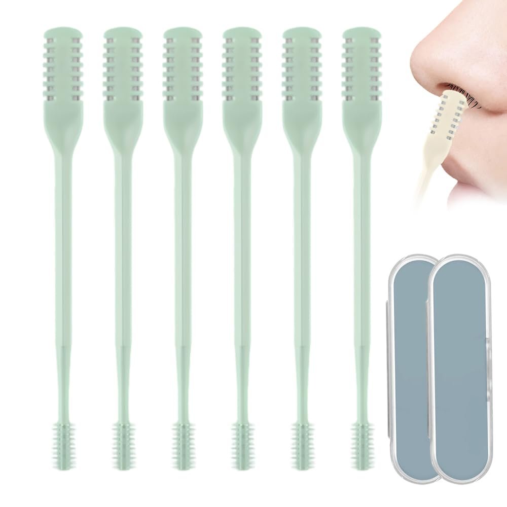 2-in-1 Nasal Hair Cutter, Double Sided Nose Hair Knife, Portable Nostril Hair Remover Tool, 360 Rotating Nose Hair Trimmer with Ear Picker for Women Men (Green, 6 PCS)