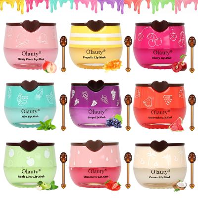 9 PCS Bee Lip Balm Honey Pot,Strawberry,Watermelon,Apple Lime,Cherry,Mint,Grapes,Coconut&Peach Flavors Honey Lip Overnight Lip Balm Bulk,Moisturizing Lip Mask &Preventing Dry,Cracked Lips