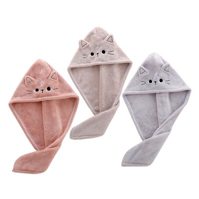 Beaupretty Cute Cat Coral Fleece Hair Drying Towels Thick Absorbent Hair Wraps for Women Fast Drying Spa Towels with Buckle for Bath and Shower Use