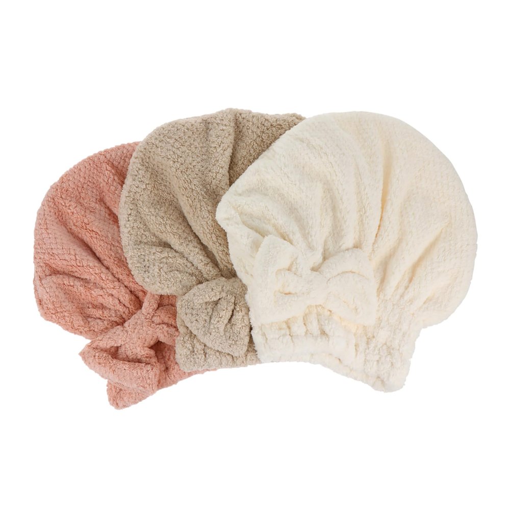 Baluue 3Pcs Super Absorbent Coral Fleece Hair Towel Wrap for Women Quick Dry Soft Hair Drying Cap for Damage Natural Drying Includes White Beige Pink