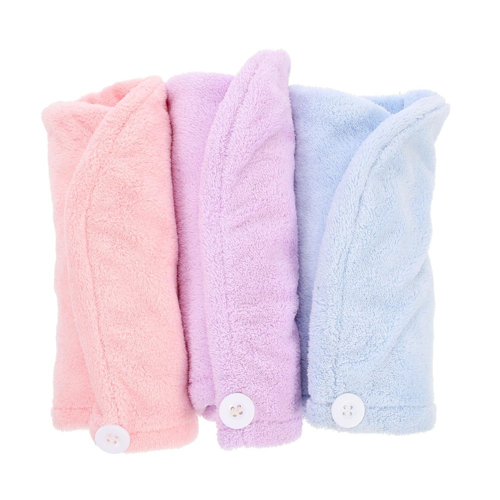 VICASKY 3pcs Microfiber Hair Towel Wraps Fast Drying Absorbent Hair Turbans Soft Frizz Bath Dryer Caps in Pink for Women