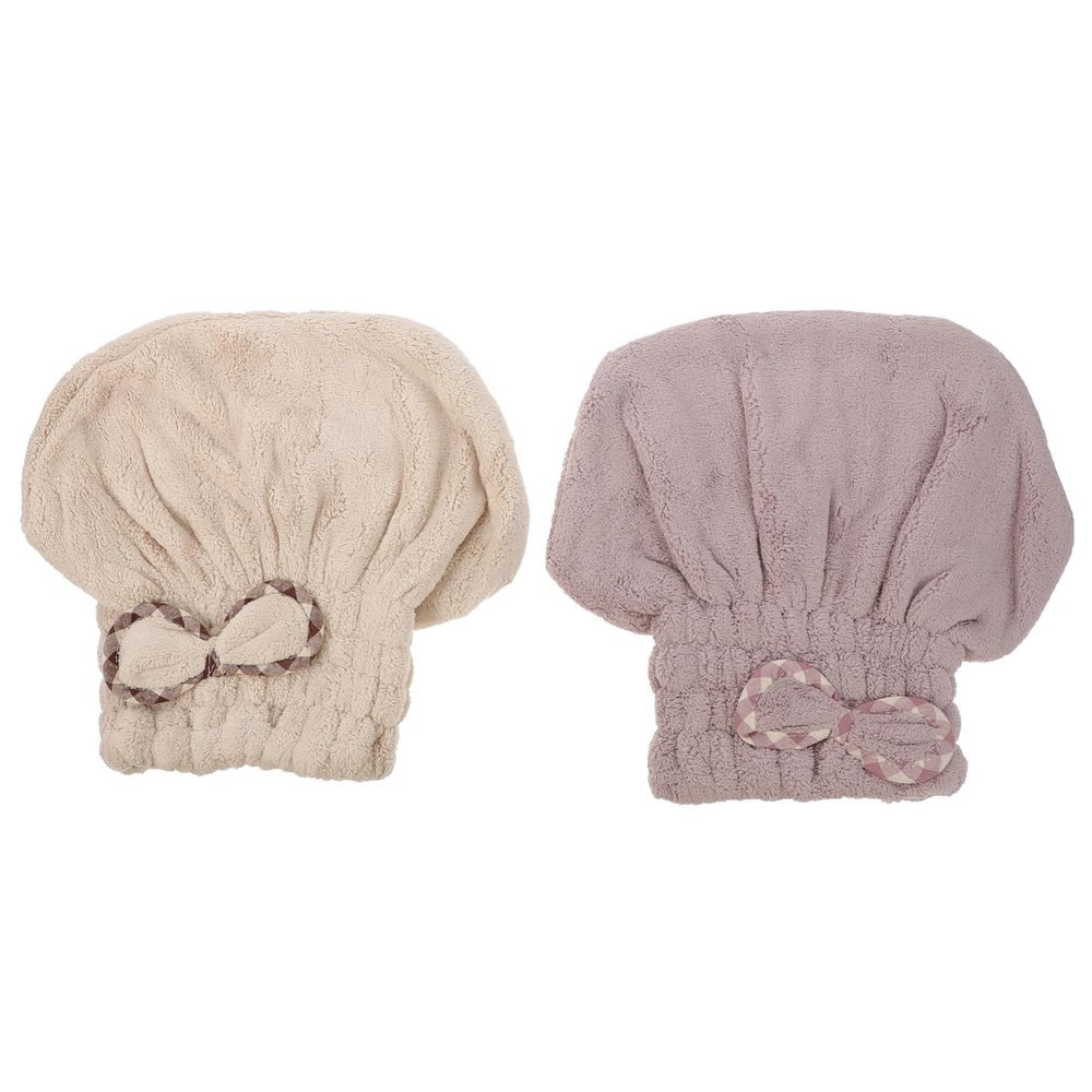 Beaupretty 2pcs Coral Fleece Hair Drying Caps for Women Fast Absorbent Bath Towels with Cute Cartoon Design Hair Wraps and Khaki Purple
