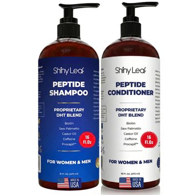 Anti-Thinning Peptide Shampoo And Conditioner Sulfate Free Thickening Hair Fromula With Biotin, Caffeine & Saw Palmetto Made In USA For Women & Men, Safe For Color-Treated Hair, 16 fl.oz Each