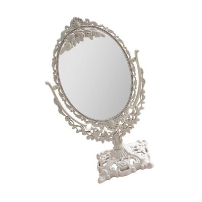 CLISPEED Retro Desktop Makeup Mirror Rotatable Relief Girl Design Clear Double Sided Vanity Mirror Compact for Home Dorm Dressing Table