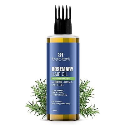 B.O.T.A.N.I.C H.earth Rosemary Hair Oil with Biotin, Jojoba & Castor Oils, Cold-Pressed, Non-Greasy, 150 ml
