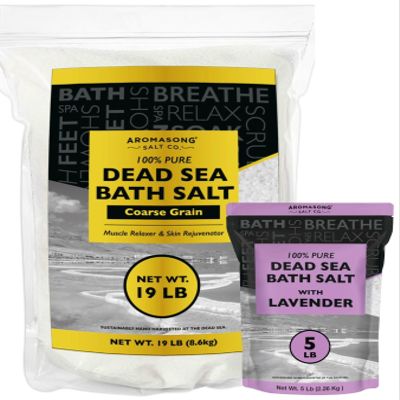 Aromasong Dead Sea Bath Salt 19 lb + Lavender Dead Sea Bath Salt 5 lb Coarse Grain, 100% Natural Minerals, Skin Softening, Relaxation, Muscle Relief & Spa-Quality Soak at Home