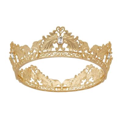 2 X Retro Bride Crown Baroque Dumb Golden Crystal King Hair Accessories New Headgear for Women(A)