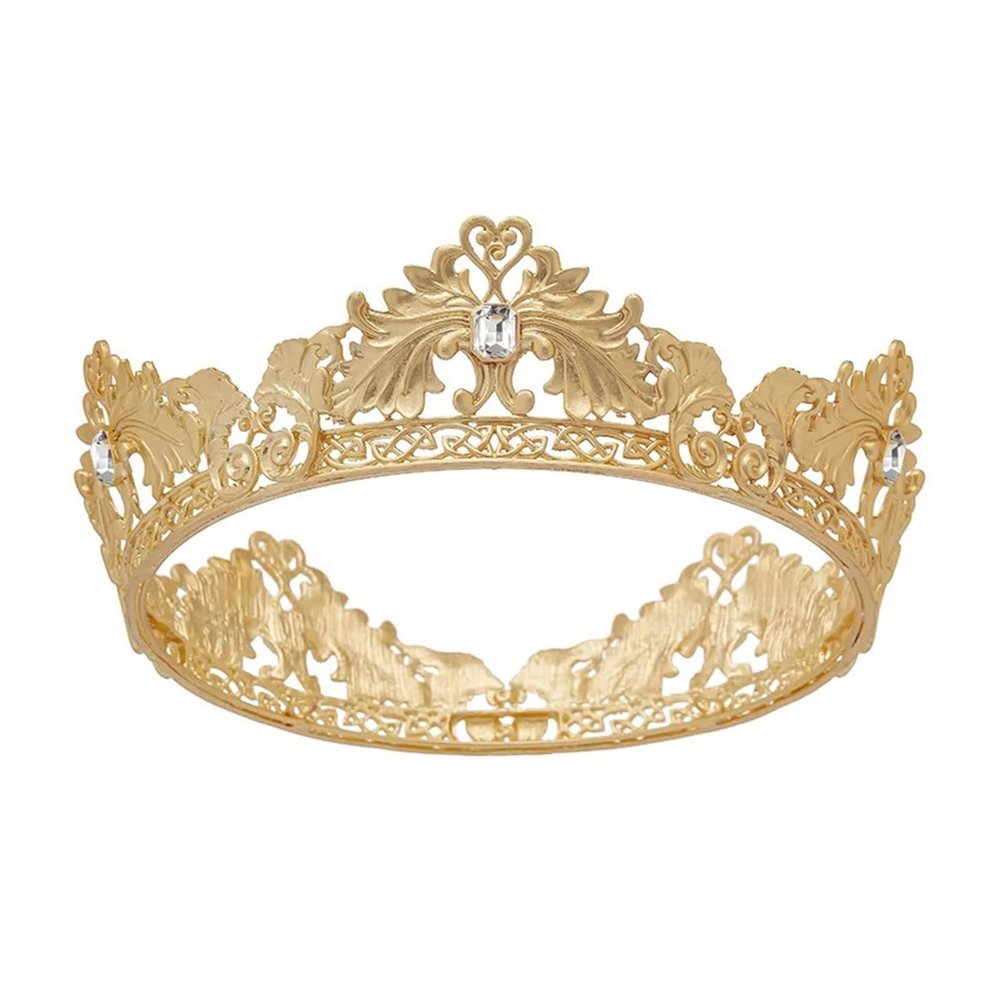 2 X Retro Bride Crown Baroque Dumb Golden Crystal King Hair Accessories New Headgear for Women(A)