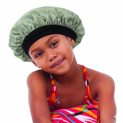DONNA Comfort Fit Satin Bonnet for Kids Reversible Silky Sleep Cap with Wide Band (US, Alpha, One Size, SAGE)