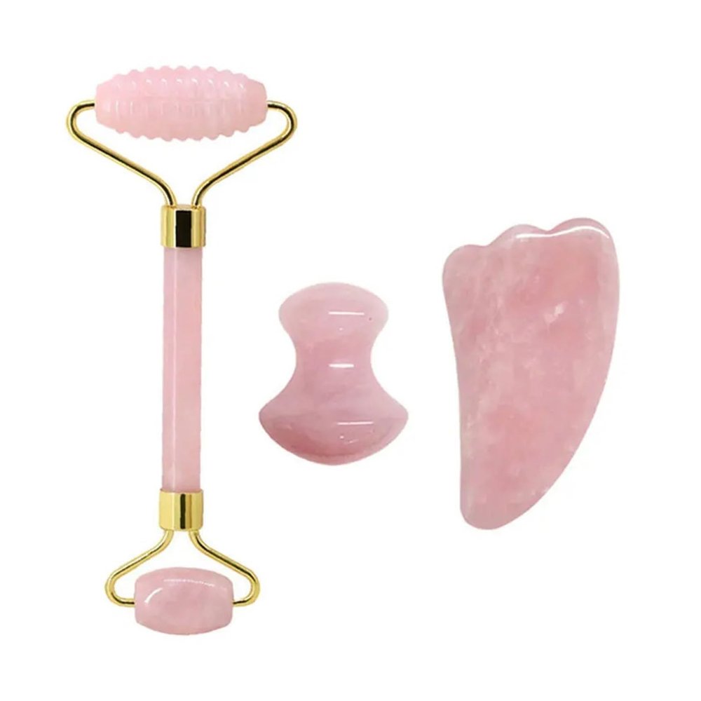 BMXIAJW Rose Quartz Face Jade Roller Massagers Guasha Set Gua Sha Tools Natural Stone Gouache Scraper for Massage Beauty Tool(Type 4)