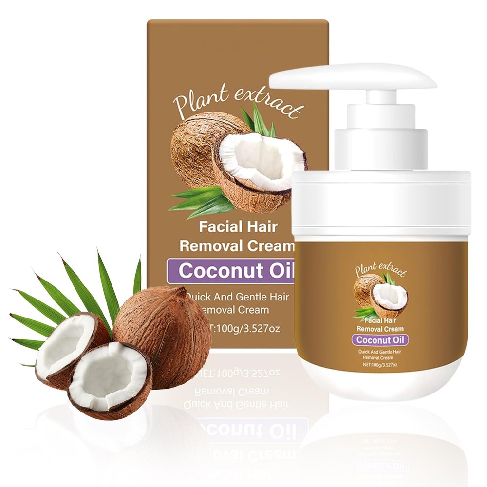 Facial Depilatory Cream, Coconut Facial Hair Removal Cream for Women for Upper Lip and Chin for Women for Sensitive Skin, Gentle and Non-irritating 3.52 FL.OZ