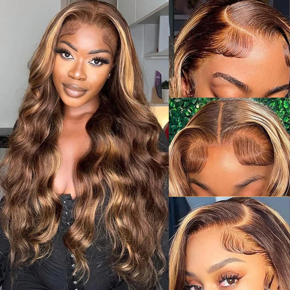 13x6 Body Wave Ombre Lace Front Wigs Human Hair for Women 180 Density 13x6 HD Transparent Lace Front Honey Blonde Wig Human Hair Pre Plucked with Baby Hiar 4/27 Color Glueless Wigs Human Hair 26 Inch