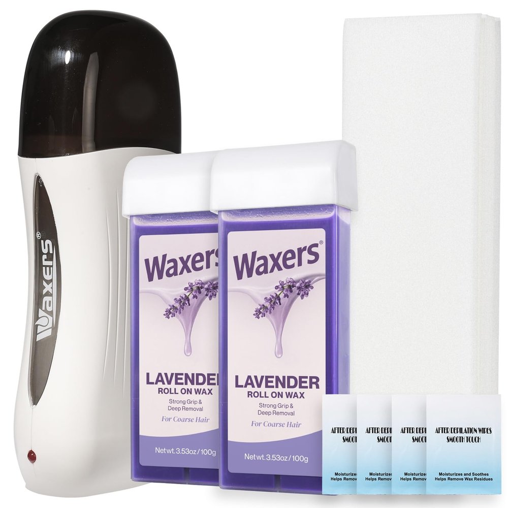 Waxers Wax Roller Kit for Hair Removal Lavender Roll on Wax Kit for Women Men Professional Soft Wax for Leg Arms Back & Armpit