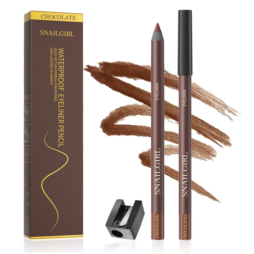 24 Hr Waterproof Eyeliner Duo Sharpenable Eye Pencil, Smudge-Proof, Transfer-Proof, Up to 16HR Wear, Smooth No-Tug Formula, Hydrating Liner With Vitamin E- With eyebrow pencil sharpener (Chocolate)