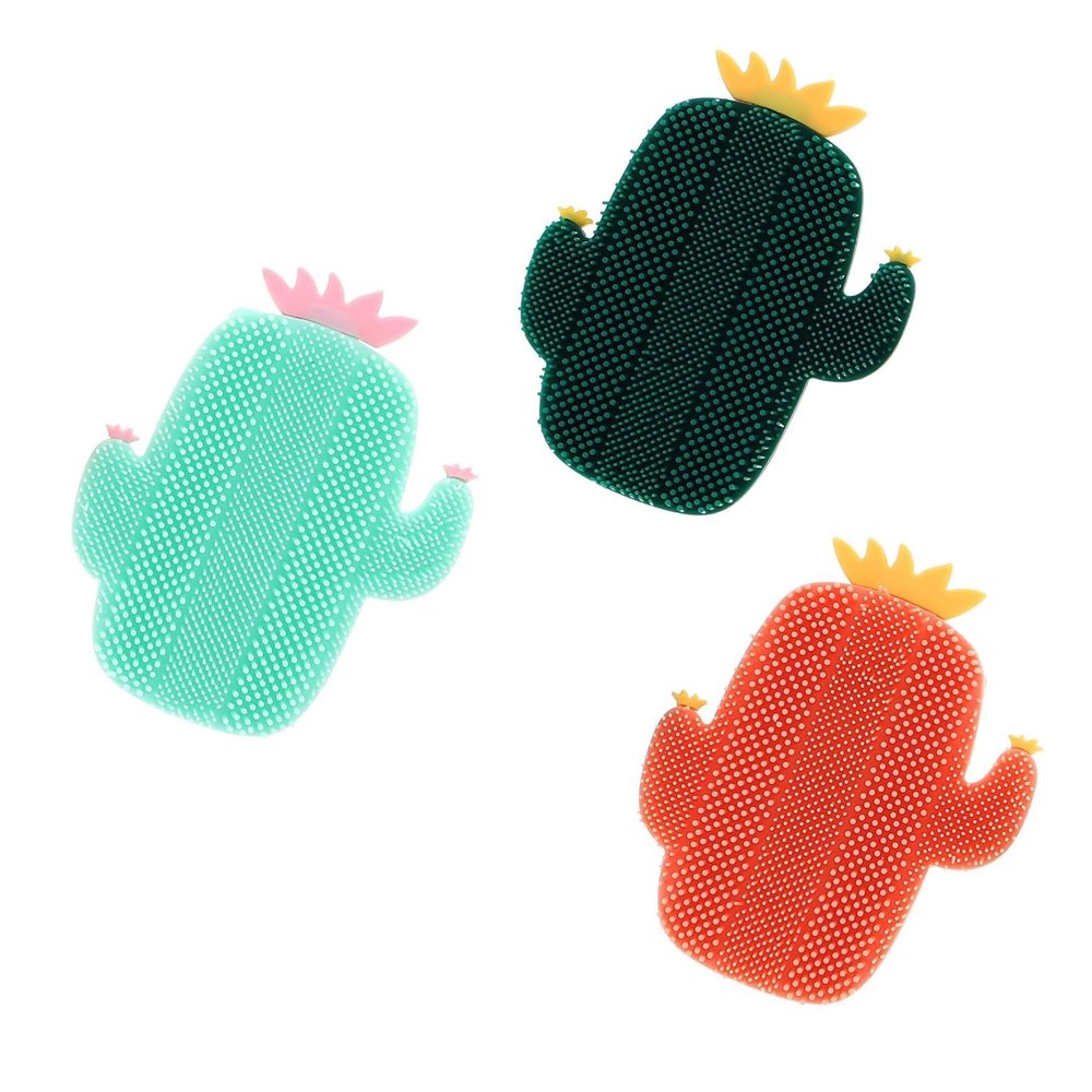 3pcs Cactus Silicone Face Wash Brush Set Exfoliating Facial Cleansing Tool for Women Handheld Makeup Removal Brush for Home Skincare