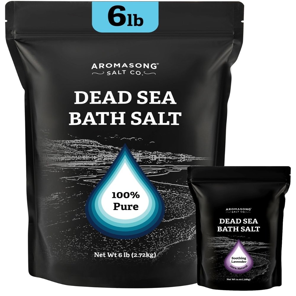 Aromasong Dead Sea Salt Bath Soak 6 lb + Lavender Dead Sea Salt 14 oz  Mineral-Rich, Skin Softening, Muscle Relaxing, Stress Relief, Spa-Quality Bath & Foot Soak Bundle