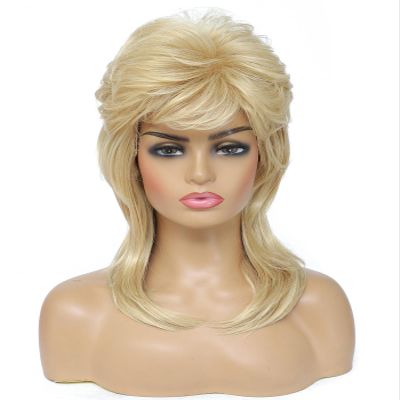 Cariniss Mullet Wig for Women Shoulder Length Synthetic Cosplay Wig 80s Wigs Halloween Cosplay Daily Hair Wigs (Light Blonde)