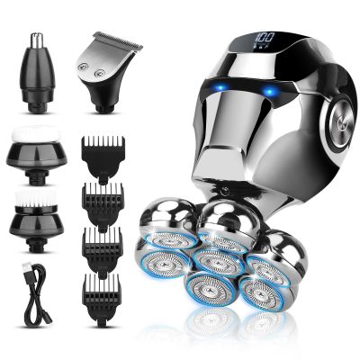 Head Shaver for Bald Men, 6 in 1 Floating Head Razor with Nose Hair, Sideburns Trimmer, Face Brush, Upgrade 7D Electric Razor for Men with Type-C Charger, LED Display & Waterproof
