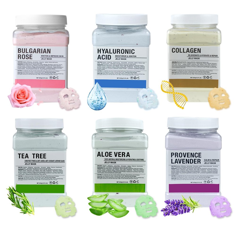 Angeland Jelly Mask for Facials Professional, Hydrating & Moisturizing Peel-Off Natural Gel Face Mask SkinCare, Professional Spa Use Jelly Face Masks, Deep Hydration & Glow 23 Fl Oz (6 Pcs)
