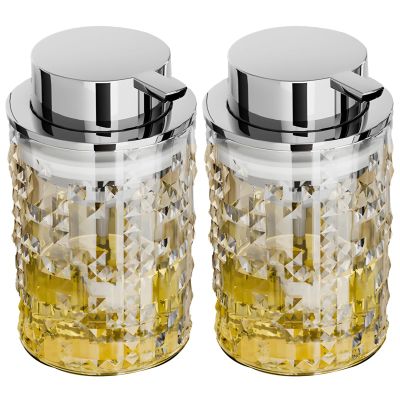 yeeplant for Facial Cleanser, Dish Soap, Or Hand Soap, Crystal Texture, Zinc Alloy Top, Clear Glass Pump Bottle, Foam Soap Dispenser, 2 Packs