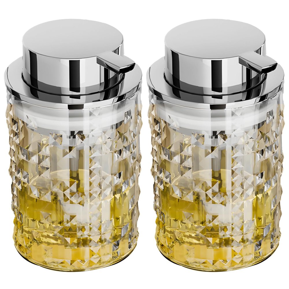 yeeplant for Facial Cleanser, Dish Soap, Or Hand Soap, Crystal Texture, Zinc Alloy Top, Clear Glass Pump Bottle, Foam Soap Dispenser, 2 Packs