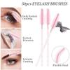 DONGYUNAI 200pcs Disposable Mascara Wands Lip Applicator Makeup Brush Sets, 50 Eyelash Brush 50 Lipstick Wands 100 Micro Brushes with Box for Eyebrow Extension Makeup Kits Pink view 3
