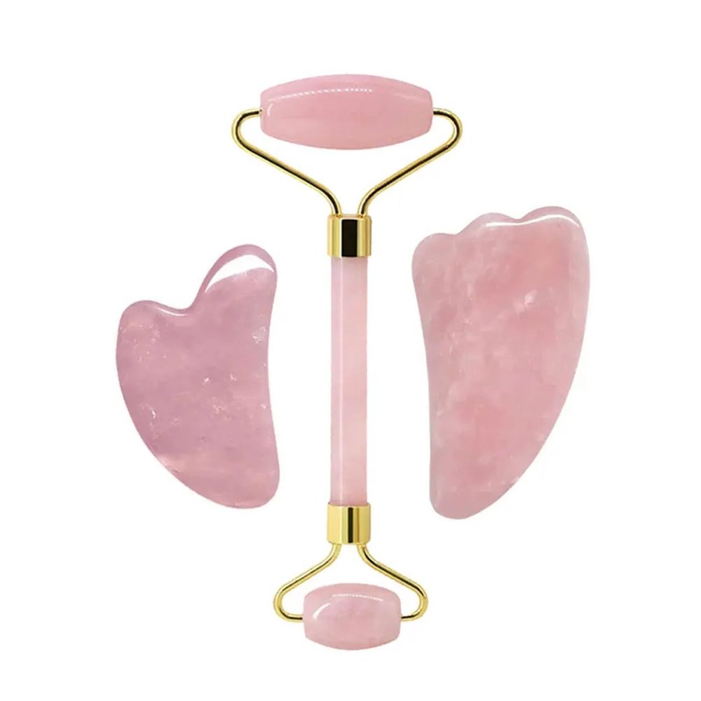 BMXIAJW Rose Quartz Face Jade Roller Massagers Guasha Set Gua Sha Tools Natural Stone Gouache Scraper for Massage Beauty Tool(Type 5)